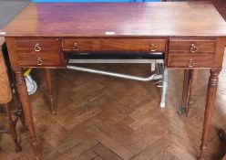 Mahogany kneehole writing table, with central long drawer and two short deep drawers, faced as two