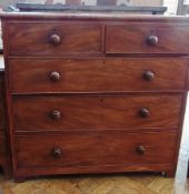 A Victorian mahogany chest of 2 short and 3 long graduated drawers on bracket feet, width 112cm