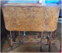 19th century burr walnut spider leg tea table, rounded rectangular with cross banded top, on slender