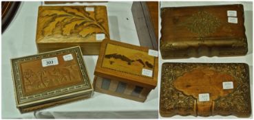 Small collection of wooden boxes various to include puzzle box, carved Eastern box etc (5)