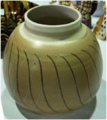 Alfred Read Poole pottery "PRB" pattern vase, shouldered and squat, decorated with brown and white