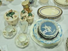 Quantity of decorative ceramics, to include two German teacups and saucers, decorated with