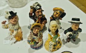 Six Shorter and Sons pottery Doyly Carte opera character jugs, including pirate and duchess (af)