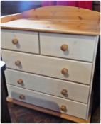 A modern pine chest of two short and three long drawers, with white painted front and sides, 90cm