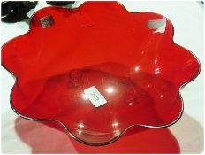 1950's plastic fruit bowl with painted flowers on a fluted design and another in red plastic (2)