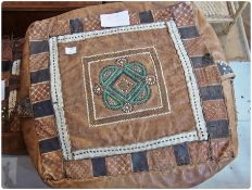 Middle eastern leather pouffe  and a middle eastern leather cushion (2)