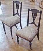 Set of three Edwardian stained wood dining chairs, with stuffover seats together with another