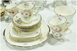 Taylor & Kent china teaset, decorated with spring flowers, scalloped borders