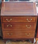 An Edwardian mahogany and satinwood crossbanded bureau, the interior fitted with small drawer and