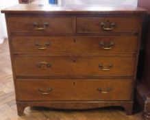 19th century mahogany chest of two short and three long graduated drawers, brass swan-neck handles