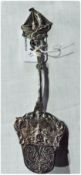 Dutch silver cake server, decorated with milkmaid by windmill and finial with sailing boat, 18cm