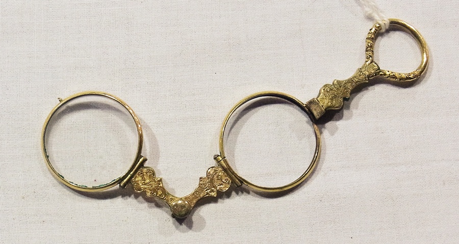 Gilt metal pince nez with case and three Dunhill cigarette lighters
