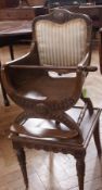 19th century Anglo-Indian exotic hardwood child's highchair table, the chair with floral carved