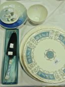 Coalport "Revelry" pattern cake plate and cake knife in case, Villeroy and Boch "Cellini" pattern