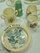 Carltonware baby's plate, with nursery rhyme "Old Woman Old Woman", quantity of commemorative ware