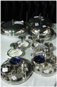 Small collection of silverplate to include pair circular entree dishes and covers, muffin dish,