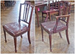 Set of eight early 20th century Sheraton style mahogany dining chairs, with leather upholstery,