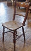 Pair oak kitchen chairs with slatbacks on turned supports