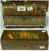 An Eastern inlaid casket, with domed top, inlays of ivory and mother of pearl raised on bun feet