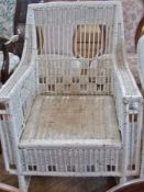 White painted square wicker armchair