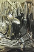 Quantity of assorted flatware, including EPNS-handled knives, forks, spoons, teaspoons, soup