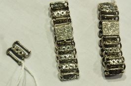Pair foreign white metal chain link bracelets, with spare link (3)