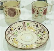 Allertons nineteenth century floral pink mug and saucer, and another mug (3)