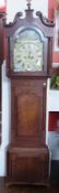 A nineteenth century oak longcase clock, with swan neck pediment, the painted enamel dial with