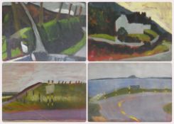 Acrylic
Philippa Bambach
Four various abstract landscapes, signed and framed, various sizes