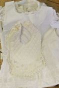 Various baby's bibs, broidery anglaise, broidery anglaise petticoat, a baby's cape, trimmed with
