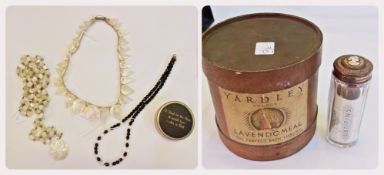 A Yardley of London "Lavendomeal" box, a small stud box, 20th century mother of pearl necklace