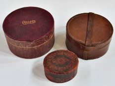 Three vintage leather collar boxes, a leather travelling case, fitted with only four ebonised