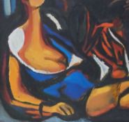 A collection of six 20th century pictures to include:- 
two cubist style oils on board, figural