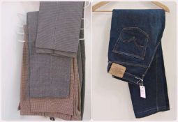 Three pairs of gentlemen's trousers, Prince of Wales check, various, and pair of Levi Strauss &