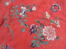 Chinese silk embroidered shawl, orange ground
