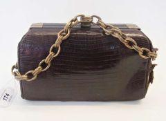 A vintage small Gladstone bag, believed to be American and possibly baby alligator, a little worn,