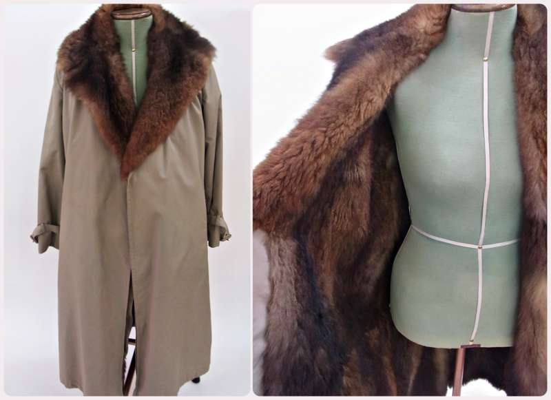 A vintage Marie Martine mac/trenchcoat with removable fur lining, belt missing