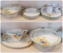 Torquay pottery part dinner service, including two tureens with lids, gravy jug, various plates