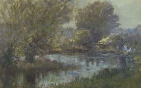 Oil on Board
John Neale (20th century British) 
"Summer by a stream by the Cotswolds" - group of