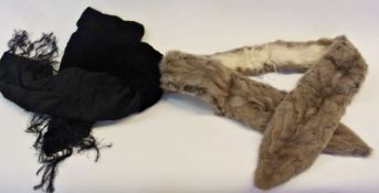 Grey fur (rabbit?) scarf, with a long velvet scarf, (2)
