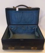 Two vintage leather suitcases, another with broken handle, and another blue Revelation suitcase (4)