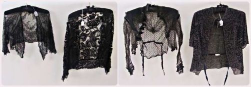 Black beaded blouse by "Debenham & Freebody, Wigmore Street" and three black lace early twentieth