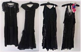 Five various vintage black lace evening dresses (5)