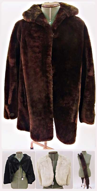 A vintage beaver coat, and vintage black fur cape, a mink tippet and an ermine cape (4)