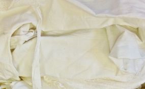 A baby gown and a christening gown, the satin body overlaid with lace, another baby gown, little