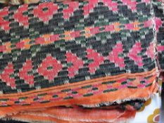 Various woollen shawls, pieces of embroidery and material etc (1 box)