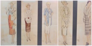 Walter McDadf (Fashion Designer) 
Six fashion drawings, framed as two, signed and dated 1937 (2)