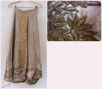 Victorian skirt, part of a dress, with gold thread embroidered panel and also gold thread embroidery