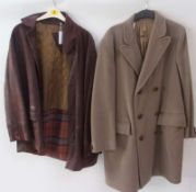 Brown nubuck/leather jacket, labelled "De Havilland & Co. Sportswear", and a Crombie grey coat, (2)