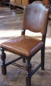 Set of six 1930s oak dining chairs, upholstered with leatherette backs and overstuffed seat